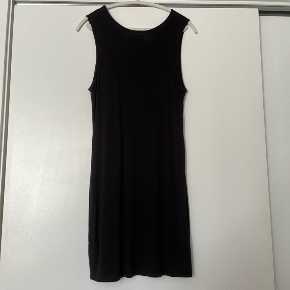 Nation LDT (M) Jersey Mini Midi Dress Black Stretchy Rayon Sleeveless - Picture 6 of 7